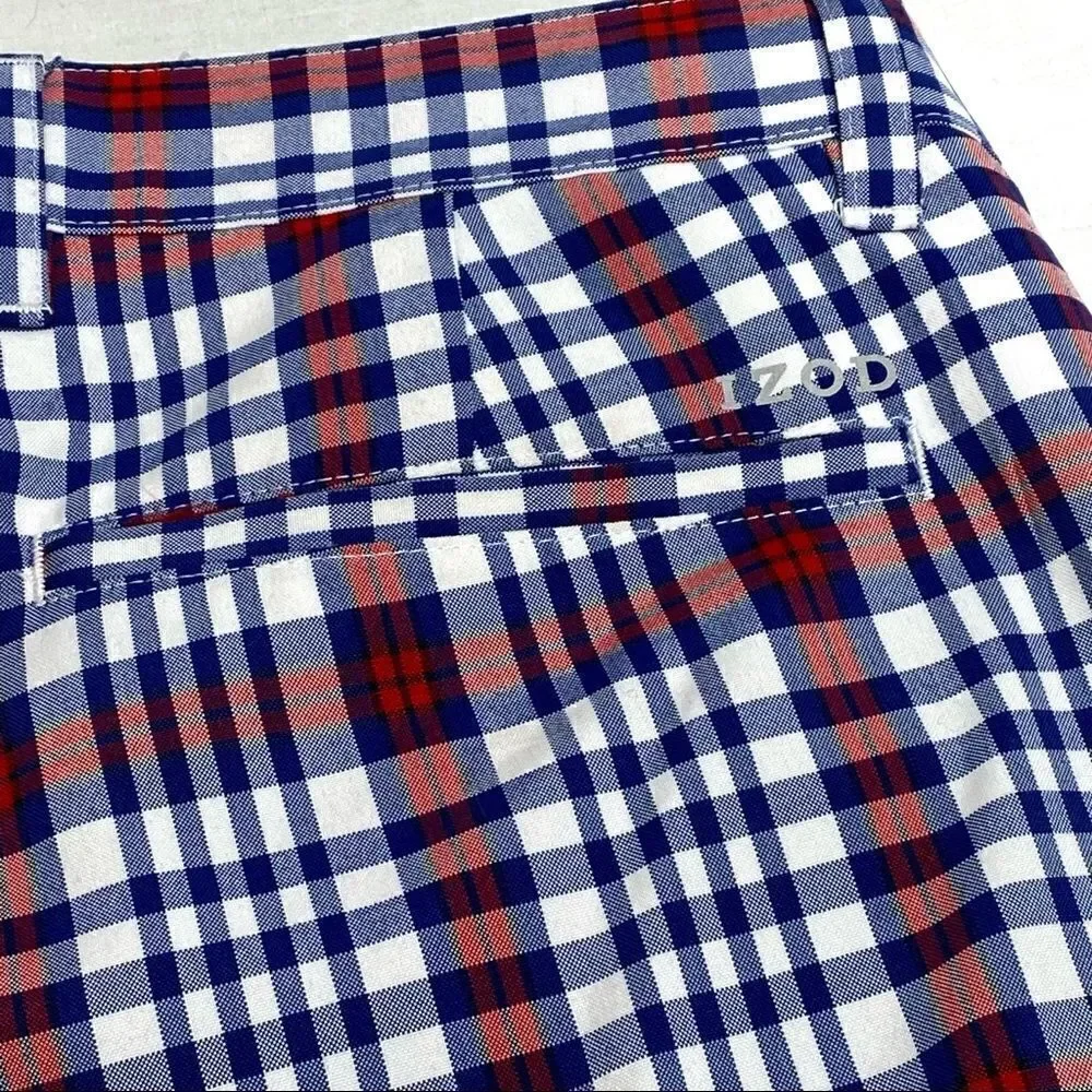 Izod red, white and blue plaid performance golf shorts size 34